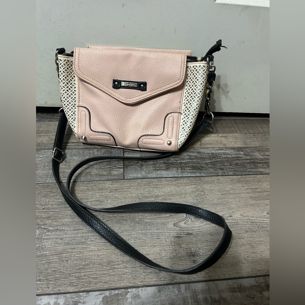 Jessica Simpson Pink, silver, Ivory & Black Crossbody Bag purse - Picture 1 of 8